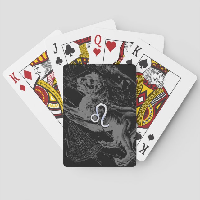 Chrome Like Leo Zodiac Constellation Map Hevelius Playing Cards (Back)