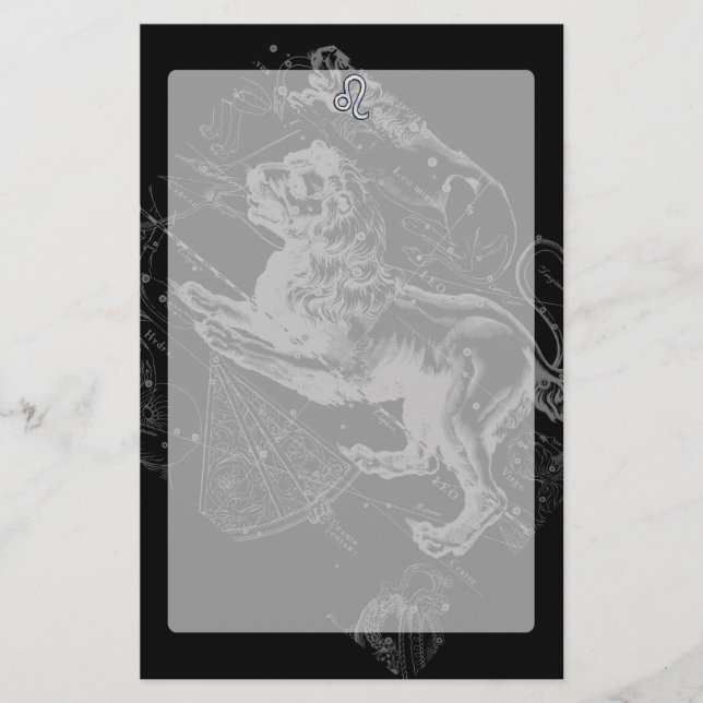 Chrome Like Leo Zodiac Constellation Map Hevelius Stationery (Front)
