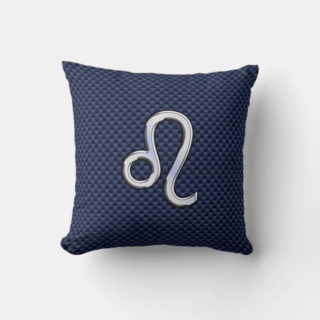 Chrome Like Leo Zodiac Sign Blue Carbon Fibre Cushion (Front)