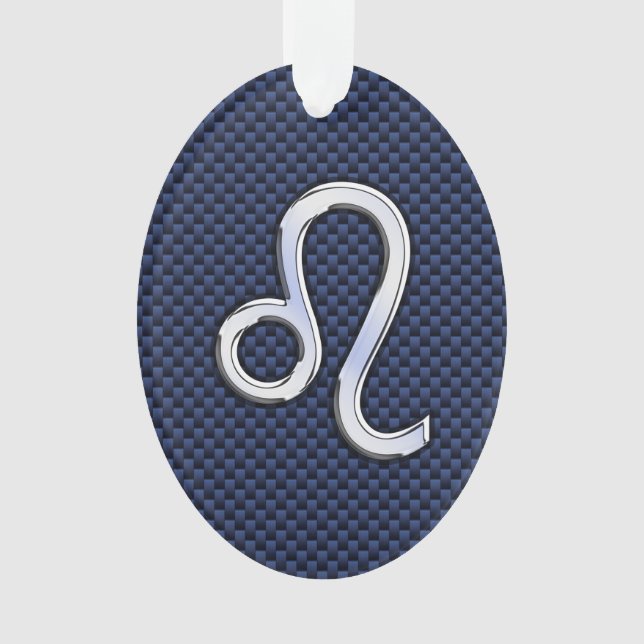 Chrome Like Leo Zodiac Sign Blue Carbon Fibre Ornament (Front)