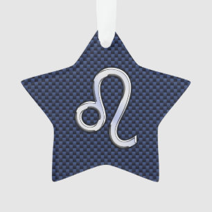 Chrome Like Leo Zodiac Sign Blue Carbon Fibre Ornament