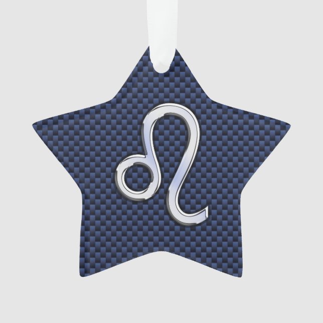 Chrome Like Leo Zodiac Sign Blue Carbon Fibre Ornament (Front)