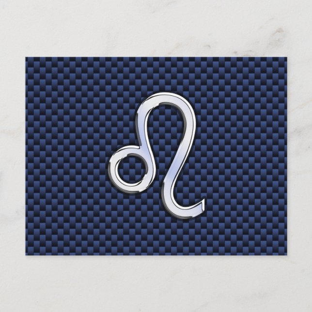Chrome Like Leo Zodiac Sign Blue Carbon Fibre Postcard (Front)