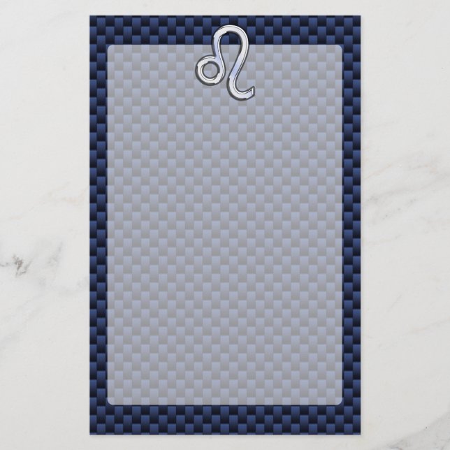 Chrome Like Leo Zodiac Sign Blue Carbon Fibre Stationery (Front)