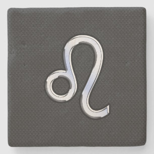 Chrome Like Leo Zodiac Symbol on snake skin Stone Coaster