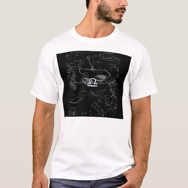 Chrome like Libra Zodiac Symbol on Hevelius T-Shirt (Front)