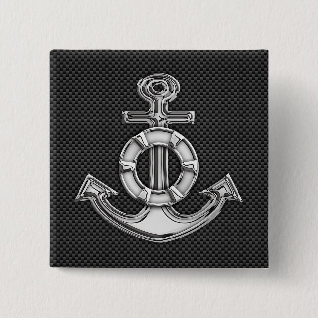 Chrome Like Lifesaver Anchor on Carbon Fibre 15 Cm Square Badge (Front)