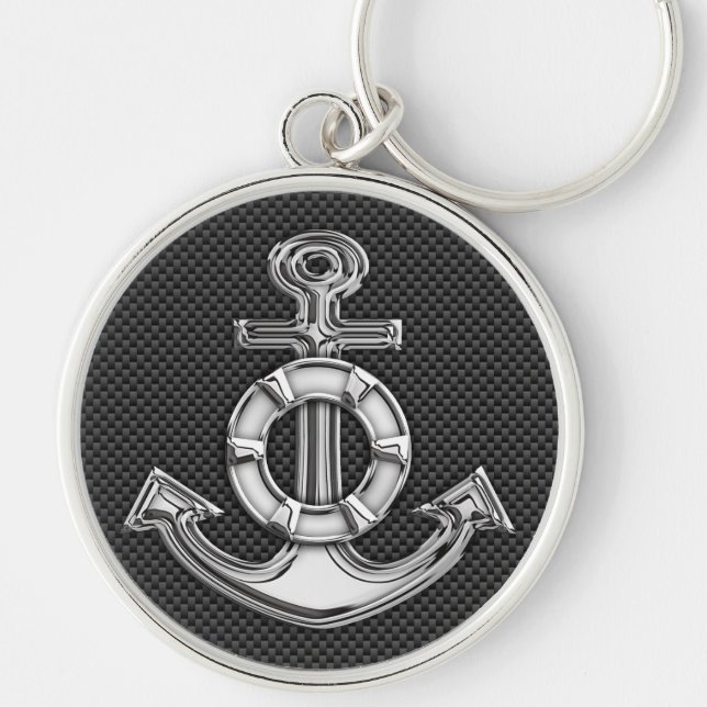 Chrome Like Lifesaver Anchor on Carbon Fibre Key Ring (Front)