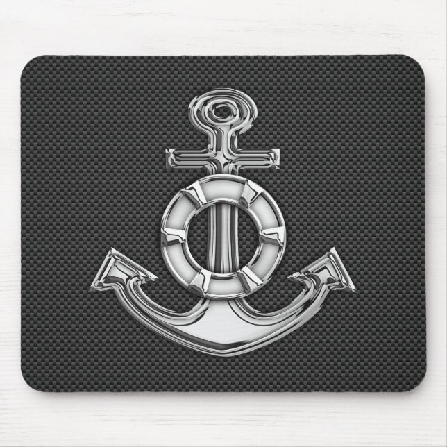 Chrome Like Lifesaver Anchor on Carbon Fibre Mouse Mat (Front)