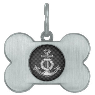 Chrome Like Lifesaver Anchor on Carbon Fibre Pet Name Tag