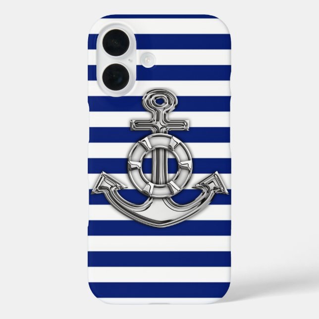 Chrome Like Lifesaver on Nautical Stripes Decor Case-Mate iPhone Case (Back)