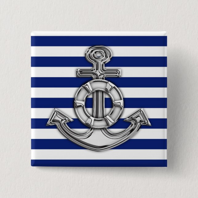Chrome Like Lifesaver on Navy Stripes 15 Cm Square Badge (Front)