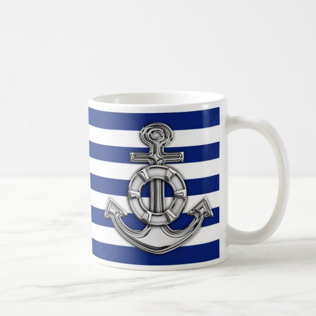 Chrome Like Lifesaver on Navy Stripes Coffee Mug (Right)