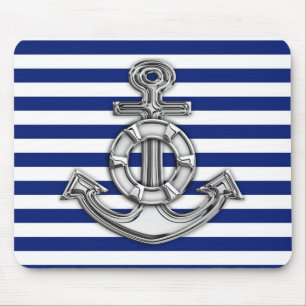 Chrome Like Lifesaver on Navy Stripes Mouse Mat