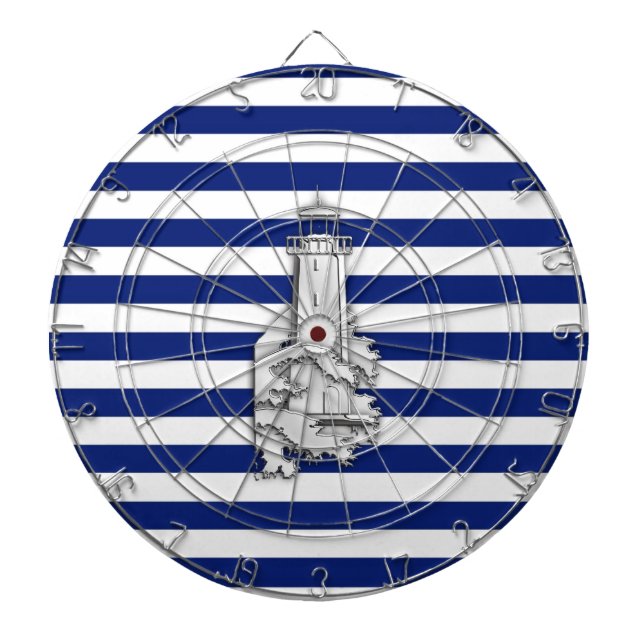 Chrome Like Lighthouse on Nautical Stripes Dartboard (Front)