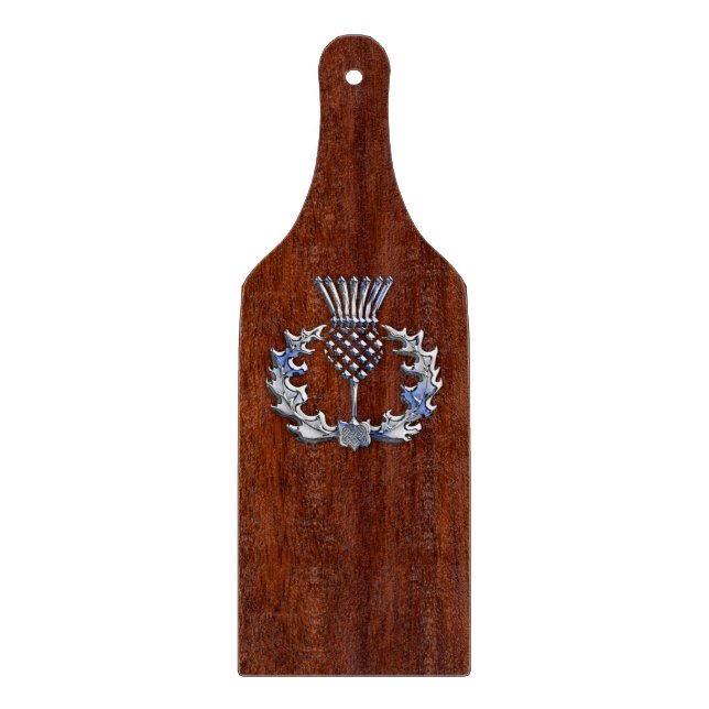 Chrome Like Mahogany Wood Grain Scottish Thistle Cutting Board (Front)