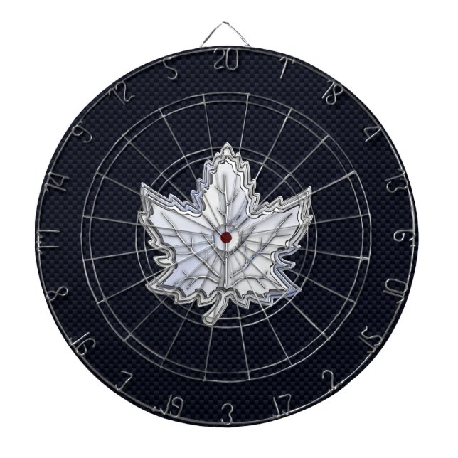 Chrome Like Maple Leaf Carbon Fibre Print Dartboard (Front)