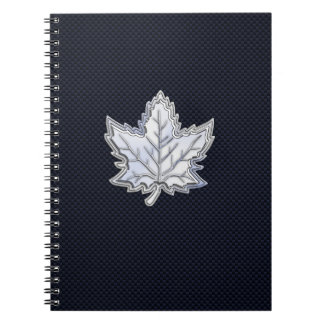 Chrome Like Maple Leaf Carbon Fibre Print Notebook