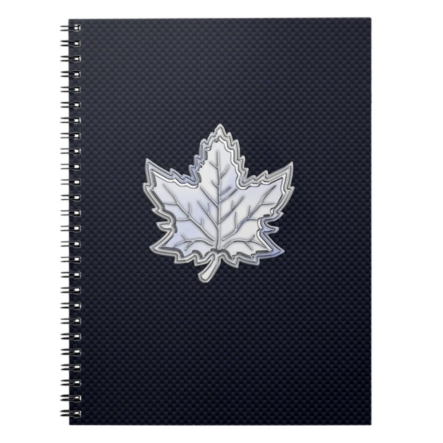 Chrome Like Maple Leaf Carbon Fibre Print Notebook (Front)
