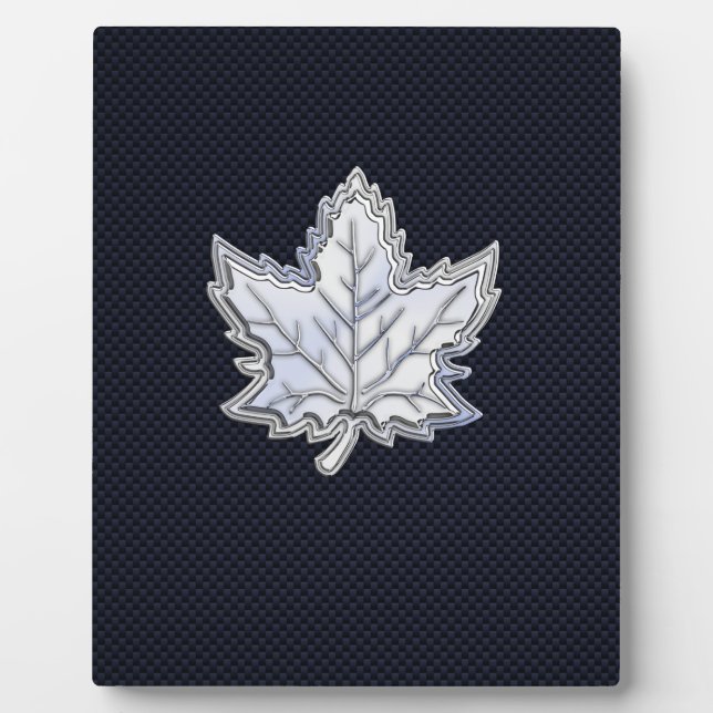 Chrome Like Maple Leaf Carbon Fibre Print Plaque (Front)