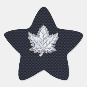 Chrome Like Maple Leaf Carbon Fibre Print Star Sticker
