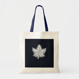 Chrome Like Maple Leaf on Carbon Fibre black Tote Bag