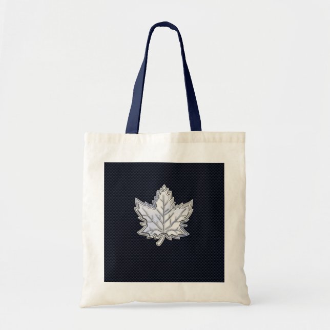 Chrome Like Maple Leaf on Carbon Fibre black Tote Bag (Front)