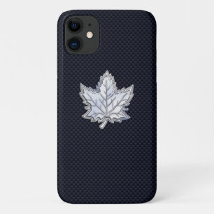 Chrome Like Maple Leaf on Carbon Fibre Print iPhone 11 Case