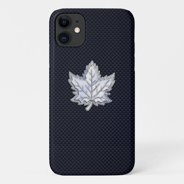 Chrome Like Maple Leaf on Carbon Fibre Print Case-Mate iPhone Case (Back)