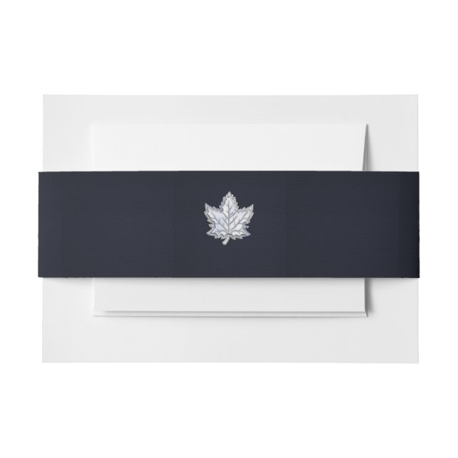 Chrome Like Maple Leaf on Carbon Fibre Print Invitation Belly Band (Front Example)