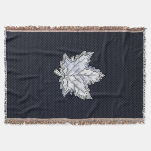 Chrome Like Maple Leaf on Carbon Fibre Print Throw Blanket