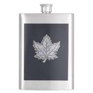 Chrome Like Maple Leaf on Carbon Fibre style Hip Flask
