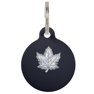 Chrome Like Maple Leaf on Carbon Fibre style Pet Tag