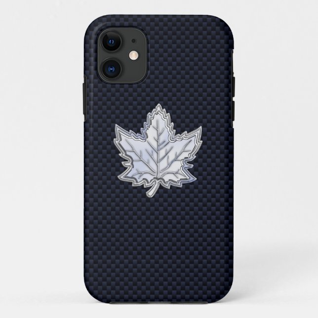 Chrome Like Maple Leaf on Carbon Fibre Stylish Case-Mate iPhone Case (Back)