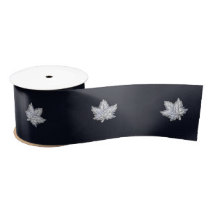 Chrome Like Maple Leaf on racy Carbon Fibre Print Satin Ribbon