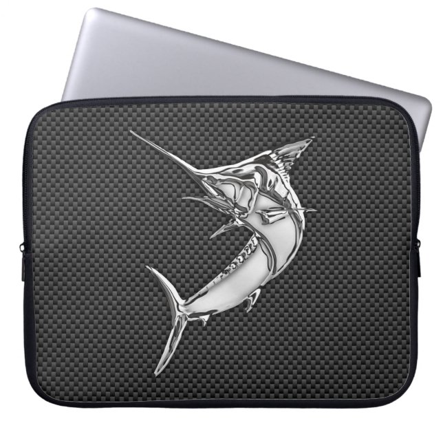 Chrome Like Marlin on Carbon Fibre Decor Laptop Sleeve (Front)