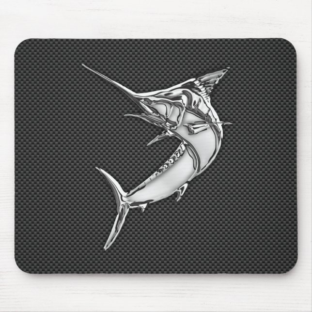 Chrome Like Marlin on Carbon Fibre Mouse Mat (Front)