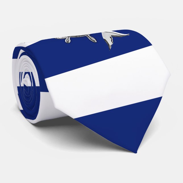 Chrome like Mermaid on Nautical navy blue Stripes Tie (Rolled)