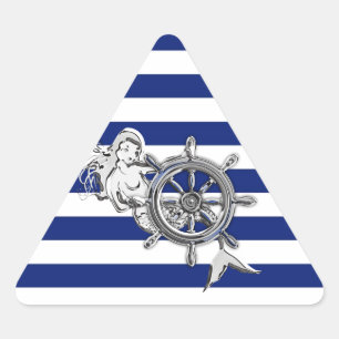 Chrome Like Mermaid on Nautical Stripes Triangle Sticker