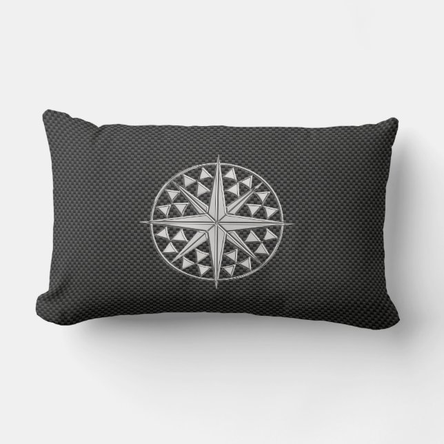 Chrome Like Nautical Star Compass on Carbon Fibre Lumbar Cushion (Front)