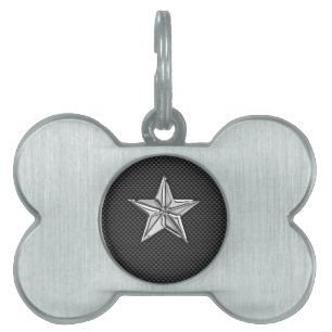 Chrome Like Nautical Star on Carbon Fibre Pet Tag
