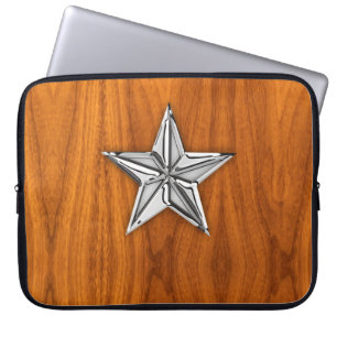 Chrome Like Nautical Star on Teak Decor Laptop Sleeve