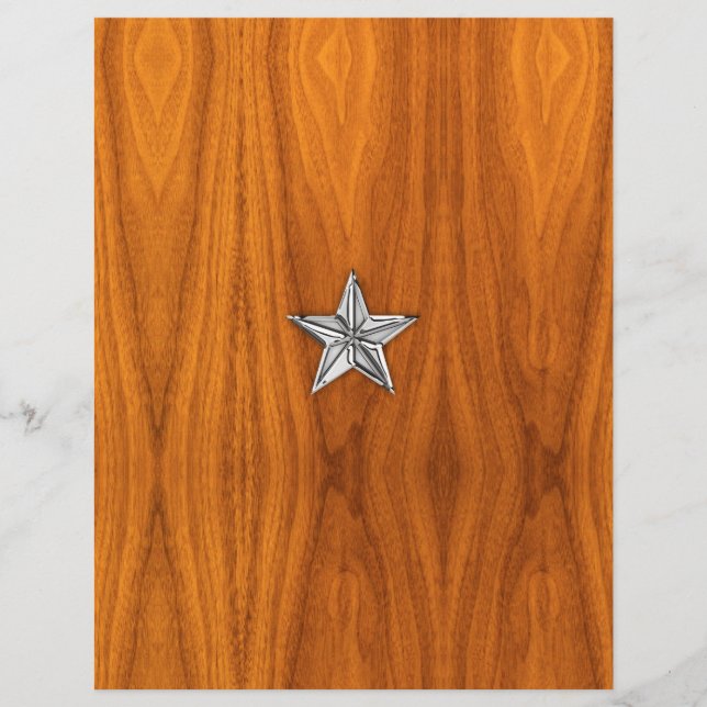 Chrome Like Nautical Star on Teak Veneer (Front)