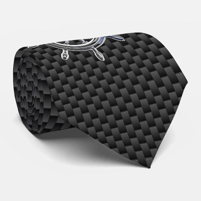 Chrome like nautical Wheel on Carbon Fibre style Tie (Rolled)