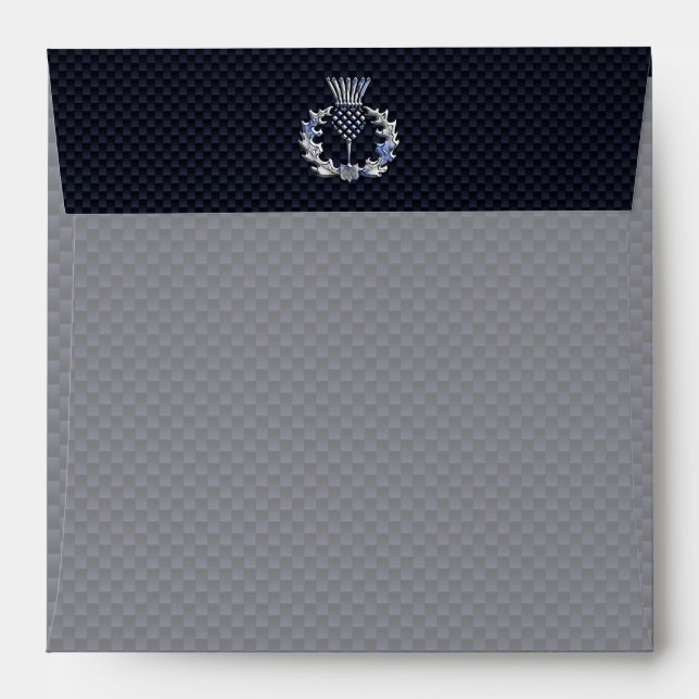 Chrome like on Carbon Fibre Print Scottish Thistle Envelopes (Back (Top Flap))