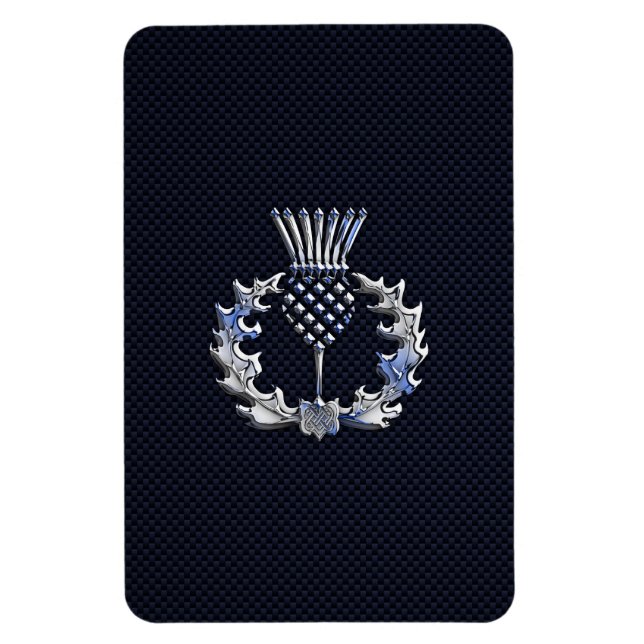 Chrome like on Carbon Fibre Print Scottish Thistle Magnet (Vertical)