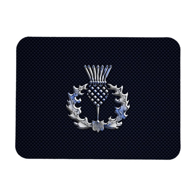 Chrome like on Carbon Fibre Print Scottish Thistle Magnet (Horizontal)
