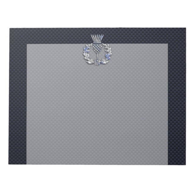 Chrome like on Carbon Fibre Print Scottish Thistle Notepad (Front)