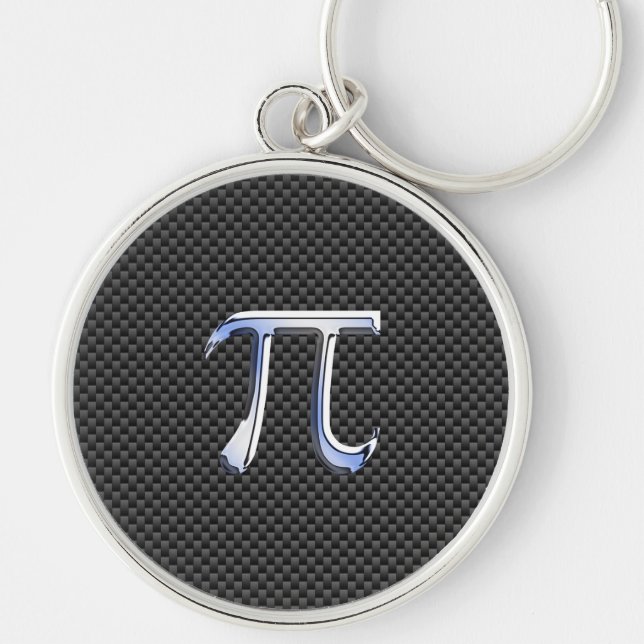 Chrome Like Pi Symbol in Carbon Fibre Style Key Ring (Front)