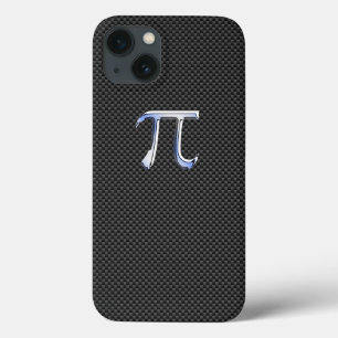 Chrome Like Pi Symbol on Black Carbon Fibre Print iPhone 13 Case